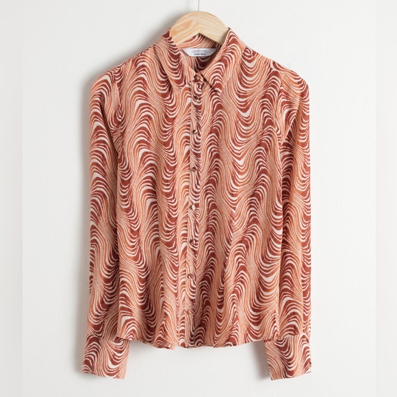 …and other stories Squiggle Print Silk Shirt in orange - Picture 1 of 7